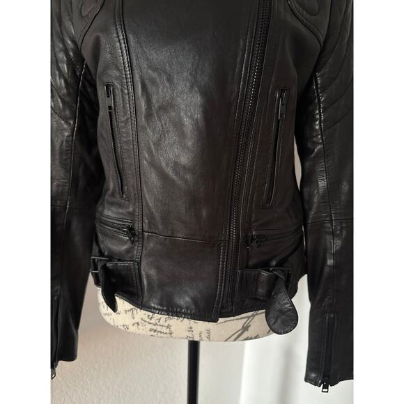 B61 ALLSAINTS Martell Biker Leather Jacket Womens 8 Grunge Chic Goth Rock Punk - Picture 5 of 12